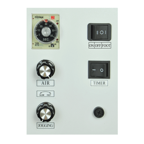 Control panel with adjustable countdown timer, air and jog speed adjustments, and on-off-foot switch